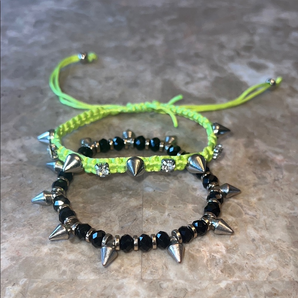 Neon Green and Black Spike Bracelet Set of 2